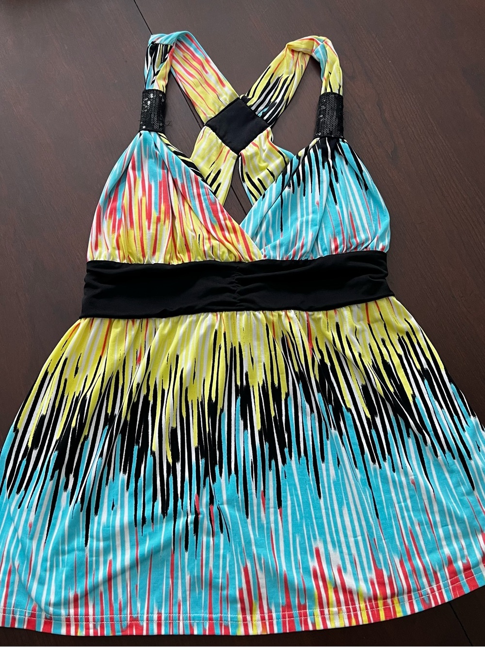 Candies Womens XL Halter Top Multicolor Abstract Print Sequin Accent Y2K Style